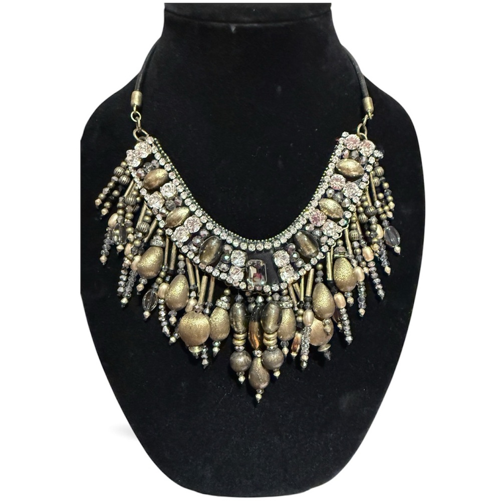 Chico's Metallic Gold and Antique Brass Statement Necklace